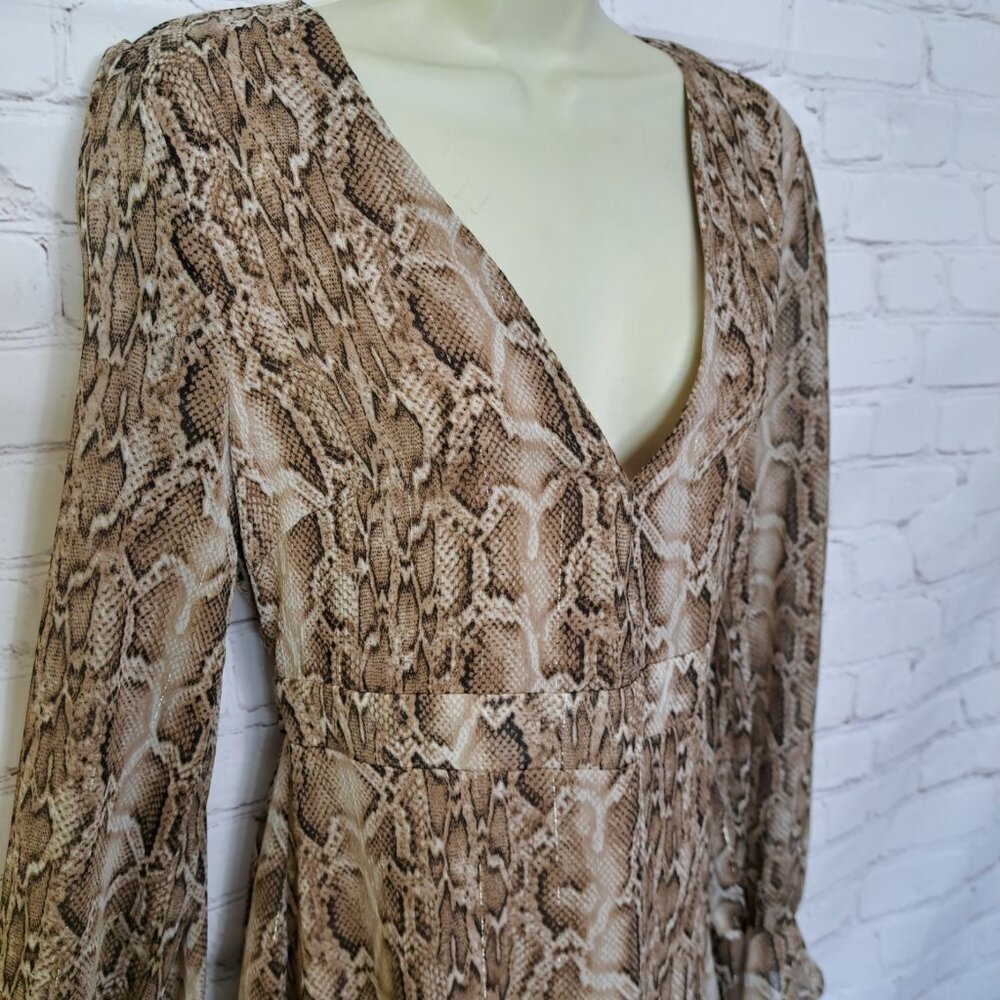 Blue Blush Snake Print Deep V- Neck Dress Size Large - Picture 4 of 12
